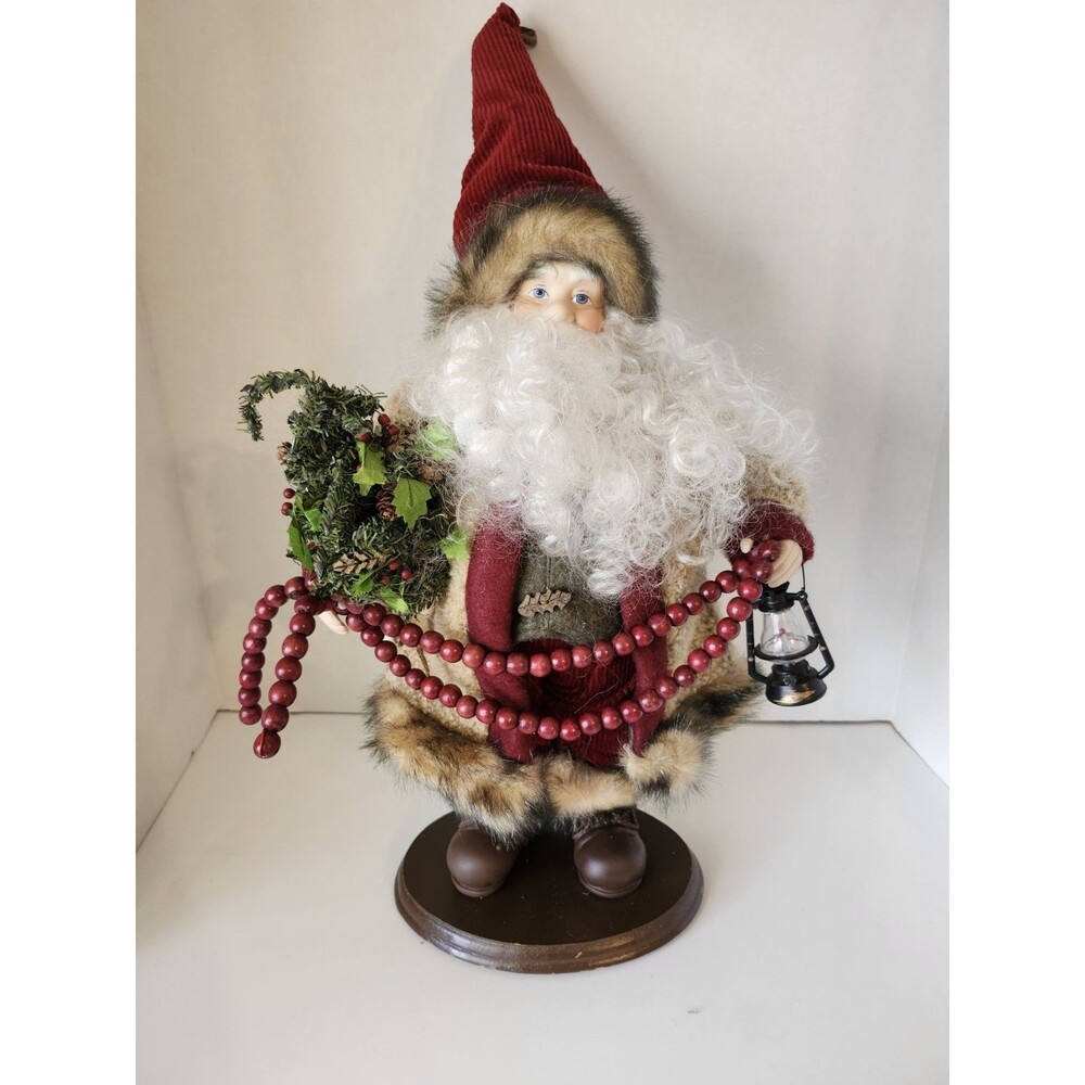 Old world Santa Claus 16” Holding Lantern & Christmas Tree
